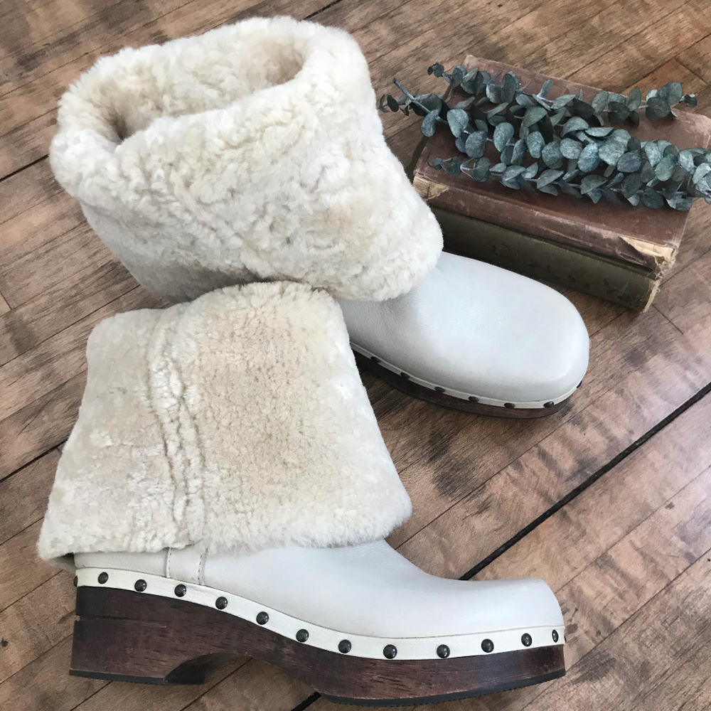 Frye Sheep Skin Studded Clog Boots